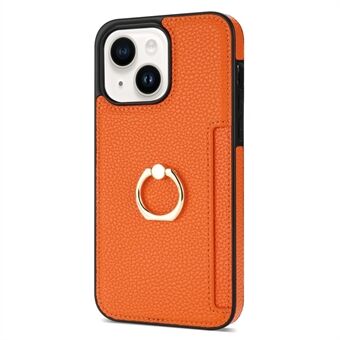 Ring Kickstand Phone-etui for iPhone 15 Plus TPU + PU-lærbelagt telefondeksel med kortlomme på baksiden