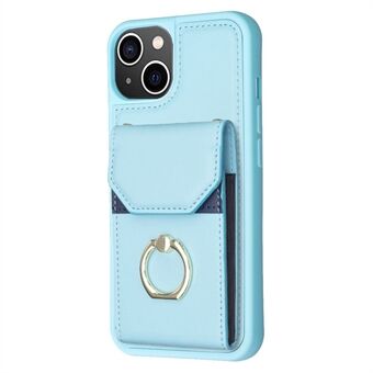 For iPhone 15 Plus Lommebok-etui i PU-skinn + TPU-telefonveske med ringholder og ståfunksjon, beskyttelsesdeksel for mobiltelefon