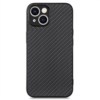 PU-lærbelagt PC + TPU-telefonskall for iPhone 15 Plus, mobildeksel med karbonfiber tekstur.