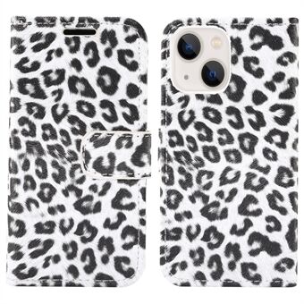 For iPhone 15 Pluss Telefonveske med stativ Lommebok Veske Leopardmønster Telefondeksel