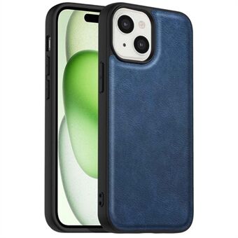 For iPhone 15 Plus støtdempende deksel i kunstlær + TPU + PC mobildeksel med retro telefonmønster.