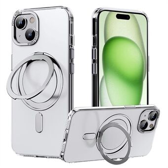 For iPhone 15 Plus Etui Kompatibel med MagSafe TPU+PC Telefon Bakdeksel med Roterende Stativ.