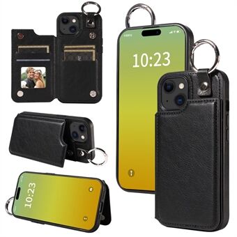 003 Til iPhone 15 Plus / 14 Plus Etui Anti-Slipp Kortholder Telefon Etui Støtteben PU+TPU Deksel