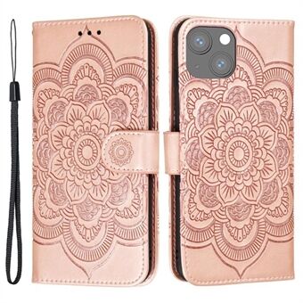 For iPhone 15 Plus-etui Lommebok PU-skinn Mandala Blomster-telefondeksel