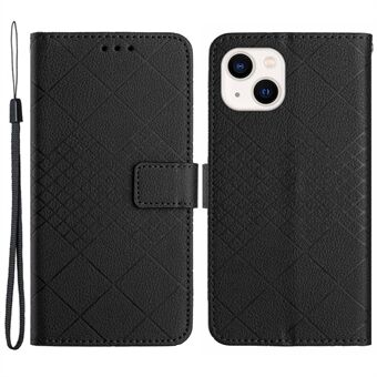 HT06 For iPhone 15 Plus Etui PU-lær Støtte Anti-rynke Telefondeksel