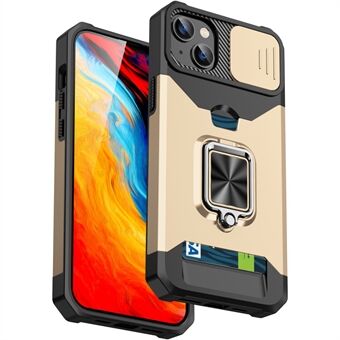 For iPhone 15 Plus Mobiltelefonetui PC+TPU Glidesobjektivbeskyttelse Støtsikker Deksel med Kortholder