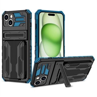 For iPhone 15 Plus Etui Ripesikker Hardt PC+TPU-Støtte Telefondeksel med Avtagbart Kortspor