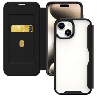 For iPhone 15 Plus-etui i PU-lær + TPU + akryl med kortspor for telefonbeskyttelse