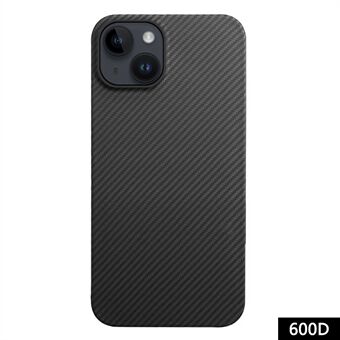 For iPhone 15 Plus Etui Metallisk Linseramme Karbonfiber Tekstur Aramidfiber Magnetisk Telefondeksel - Svart