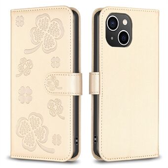 For iPhone 14 Plus / 15 Plus Lommebok Etui med Kløver Inngravert PU-Lær Telefondeksel