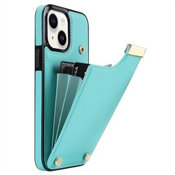 For iPhone 15 Plus Anti-Sjokk Etui TPU+PU Skinn+Metall Telefondeksel med Kortholder