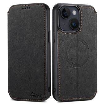 SUTENI J06 For iPhone 15 Plus Deksel Litchi Tekstur PU Skinn+TPU Deksel Kompatibel med MagSafe