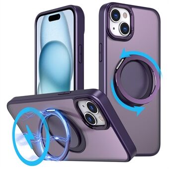 For iPhone 15 Plus Magnetisk Deksel Ring Stativ PC + TPU Cover