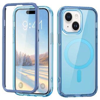 For iPhone 15 Plus Magnetisk Etui PC+TPU Gjennomsiktig Telefondeksel med PET-skjermfilm