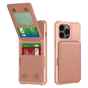 ZM11 For iPhone 15 Pro Etui Med Støtteben Kortplasser PU-Lær+TPU-telefondeksel