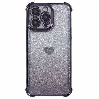 For iPhone 15 Pro engros-telefondekselet med hjertemønster, TPU med glitterpulver, mobildeksel.