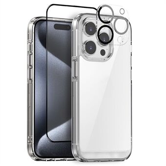 NORTHJO for iPhone 15 Pro-etui, PC+TPU gjennomsiktig telefondeksel + skjermbeskytter + kameraobjektivfilm.