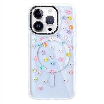 JAUCASE For iPhone 15 Pro Rhinestone Dekor Blomst Laser PC+TPU Telefondeksel Kompatibel med MagSafe