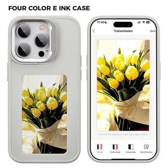 INKZONE For iPhone 15 Pro 4-farge E Ink telefon deksel NFC projeksjon DIY mønster støtteben