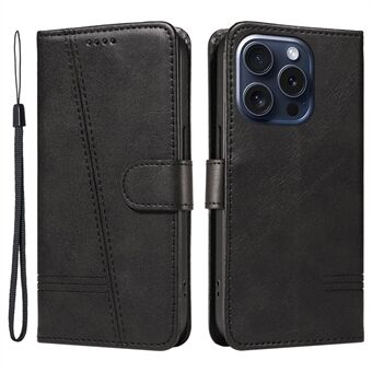 For iPhone 15 Pro-etui i PU-skinn, folioklaff og lommeboktelefondeksel.