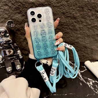 For iPhone 15 Pro Etui Gradient Epoxy TPU Telefondeksel med Avtakbar Snor