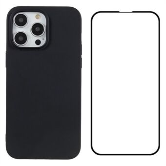 WANLONFENG MS-serien for iPhone 15 Pro TPU-deksel med herdet glass skjermfilm (stor linsehull)