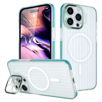 For iPhone 15 Pro-deksel Kompatibel med MagSafe Stripemønster PC+TPU Telefondeksel med Usynlig Støtte