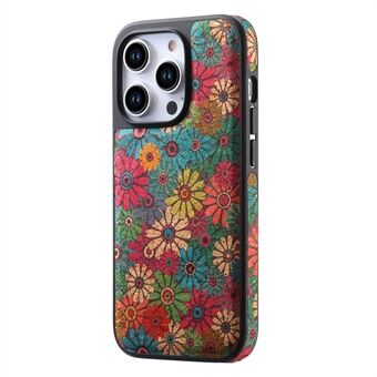 A12 For iPhone 15 Pro Magnetisk Etui med Blomstertrykk i Skinn+PC+TPU Telefondeksel