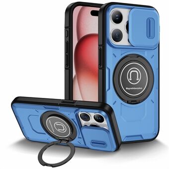 For iPhone 15 Pro Deksel Camshield Kickstand TPU+PC Telefondeksel Støtter Magnetisk Bilfeste