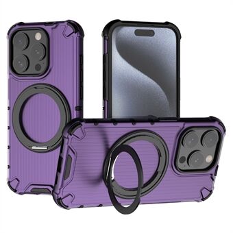 For iPhone 15 Pro Magnetisk Etui PC+TPU Telefondeksel Militærgrad Beskyttelse Roterbart Usynlig Ring-støtte