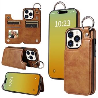 003 For iPhone 15 Pro Etui PU Lær Kickstand Beskyttende Telefon Bakdeksel Kortlomme