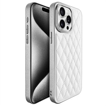 KST DESIGN For iPhone 15 Pro Etui Lærbelagt PC+TPU Telefondeksel Stikksøm Rombe, Matt Interiør