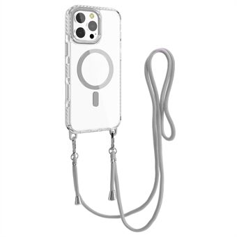 For iPhone 15 Pro-deksel kompatibelt med MagSafe PC+TPU deksel med lang snor