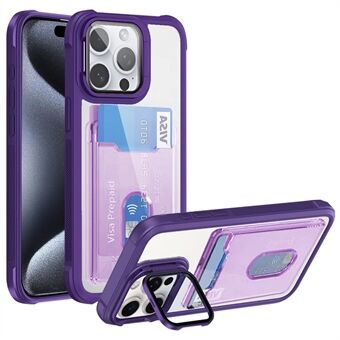 For iPhone 15 Pro Etui Linseramme Støtteben Akryl+TPU+PC Kort Holder Telefon Deksel