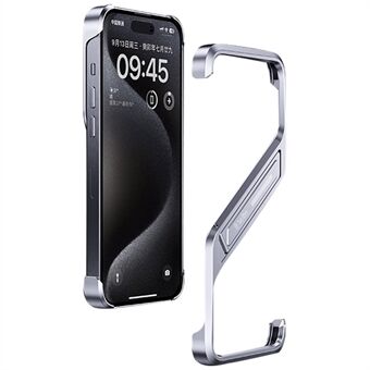 For iPhone 15 Pro Rammefri Etui S-Formet Aluminiumlegering Telefondeksel med Støtte