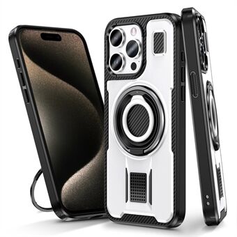 For iPhone 15 Pro Etui TPU+PC Stativ Telefondeksel med Silikon Fingerstropp