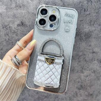 For iPhone 15 Pro Etui Speil Kickstand TPU+PC Gradient Glitter Telefon Deksel