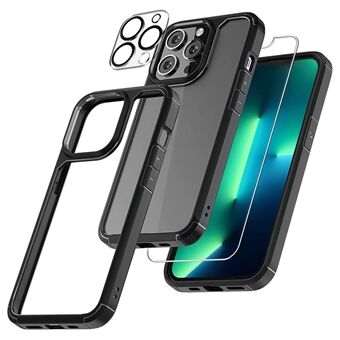 For iPhone 15 Pro Etui PC+TPU Klar Telefondeksel med 2 Skjermbeskyttere + 2 Kameralinsebeskyttere