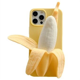 For iPhone 15 Pro Etui 3D Banan Dekor Stressavlastende Silikondeksel