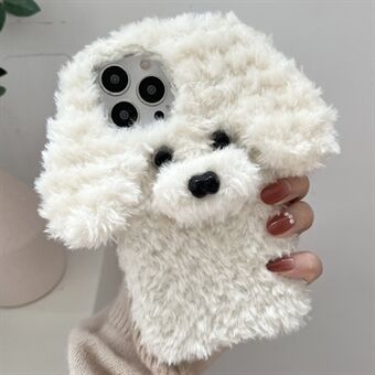 For iPhone 15 Pro Etui Søt Teddy Hund Fluffy Myk TPU Vinter Telefondeksel