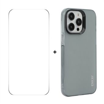 For iPhone 15 Pro ENKAY HAT PRINCE Etui Gjennomsiktig Matt TPU Støtsikkert Telefonetui med Skjermfilm