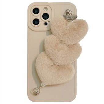 For iPhone 15 Pro-deksel Fluffy Heart Wristband TPU-telefondeksel