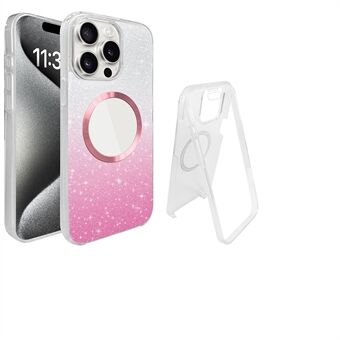 For iPhone 15 Pro Glitter-deksel Kompatibelt med MagSafe PC+TPU Telefondeksel med PET Skjermfilm