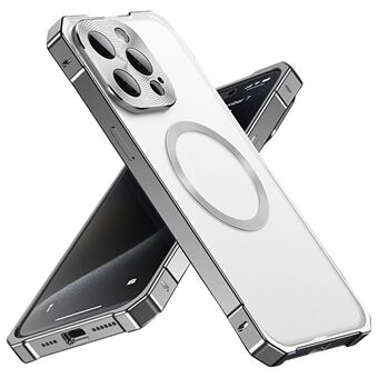 For iPhone 15 Pro Deksel Kompatibel med MagSafe Hardt PC Metallramme Frostet Telefonbakdeksel