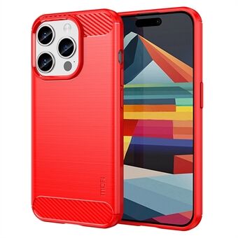 MOFI JK TPU Serie-1 for iPhone 15 Pro, karbonfiber TPU-deksel med børstet beskyttende telefonomslag.