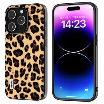 ABEEL for iPhone 15 Pro Beskyttende Mobildeksel Leopardmønster PU-lær + TPU + PC Bakdeksel