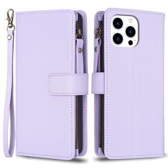 BF-stil-19 for iPhone 15 Pro glidelåslomme PU-lær-etui lommebok stativ telefondeksel