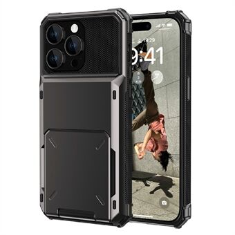 For iPhone 15 Pro TPU+PC Mobiltelefondeksel med flippekort-holder