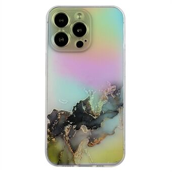 For iPhone 15 Pro marmor mønster preging TPU-deksel fargerikt laserfritt mobildekselet