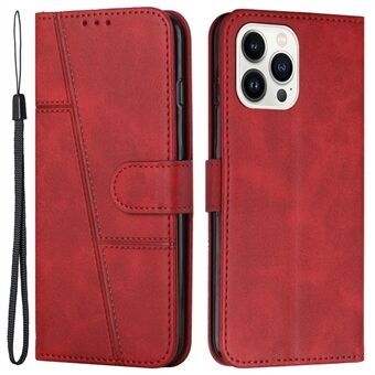 For iPhone 15 Pro Wallet-etui i PU-lær med stativ og tekstur av kaffesafari, med stropp.